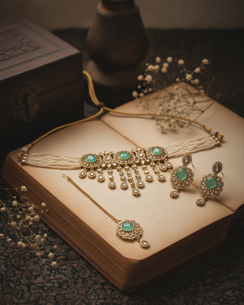 Mint Green Shobhiya Premium Jewellery Set