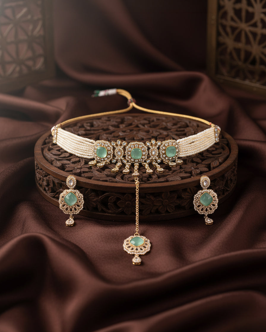 Mint Green Shobhiya Premium Jewellery Set