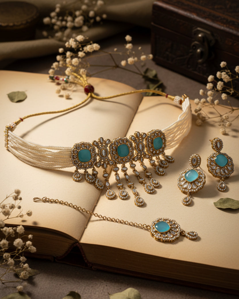 Turquoise Shobhiya Premium Jewellery Set