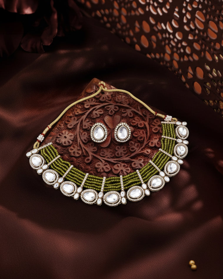 Olive Imara Zircone Polki Dupe Jewellery Set
