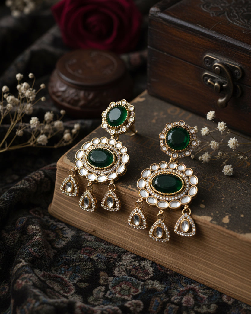 Green Vyorika Earring - Polki Dupe