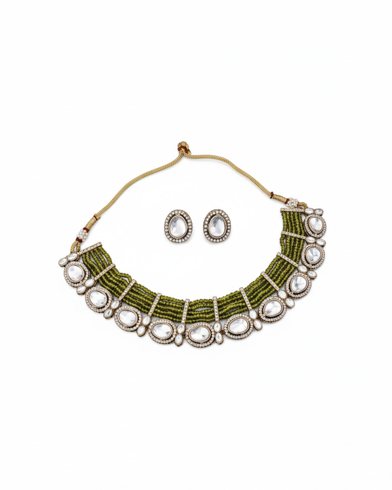Olive Imara Zircone Polki Dupe Jewellery Set