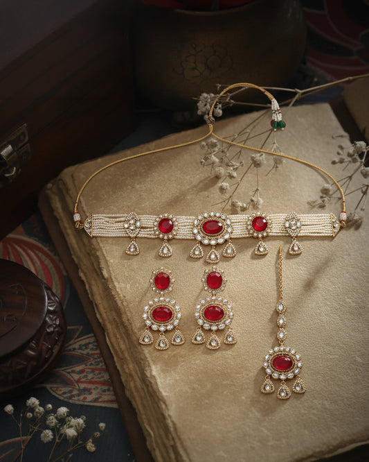 Red Vyorika Polki Dupe Jewellery Set