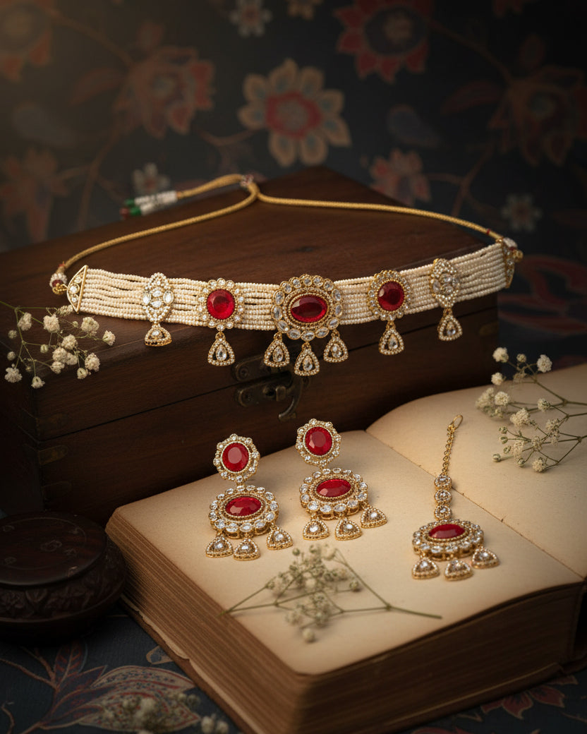 Red Vyorika Polki Dupe Jewellery Set