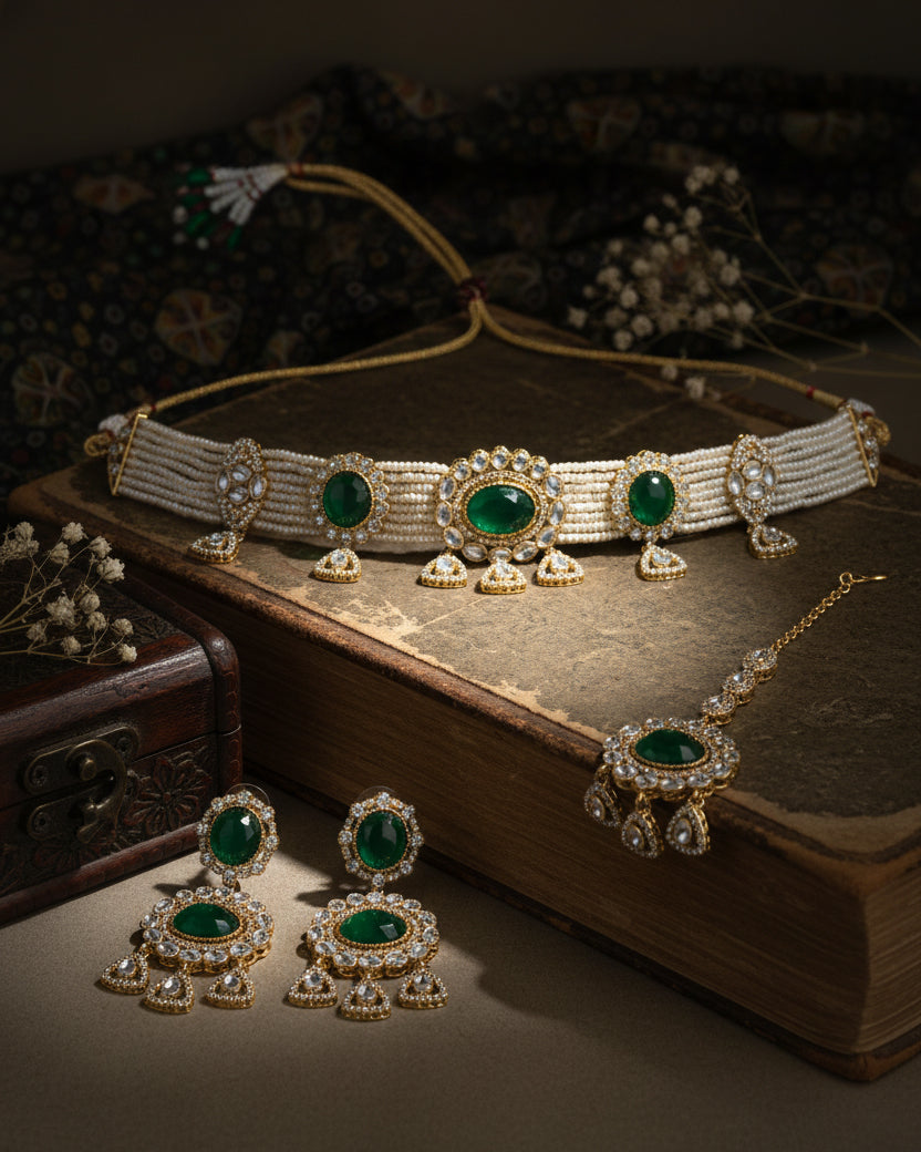 Green Vyorika Polki Dupe Jewellery Set