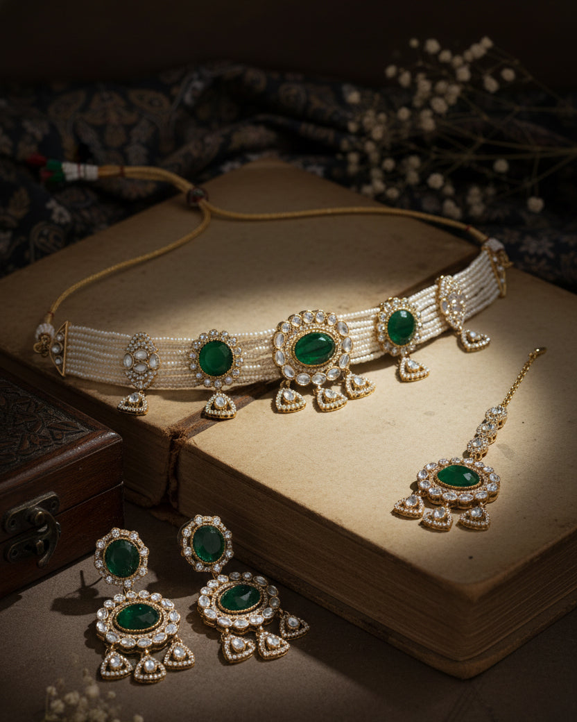 Green Vyorika Polki Dupe Jewellery Set