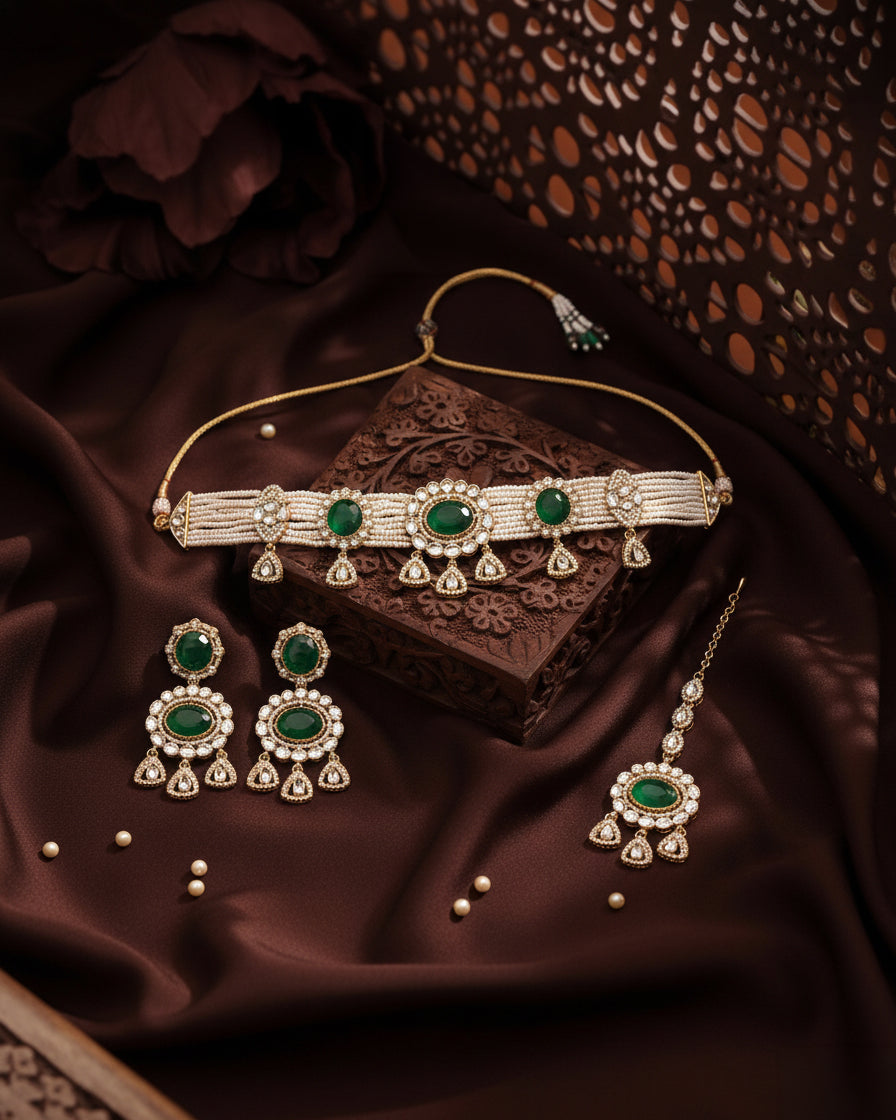 Green Vyorika Polki Dupe Jewellery Set