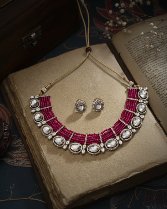 Pink Imara Zircone Polki Dupe Jewellery Set