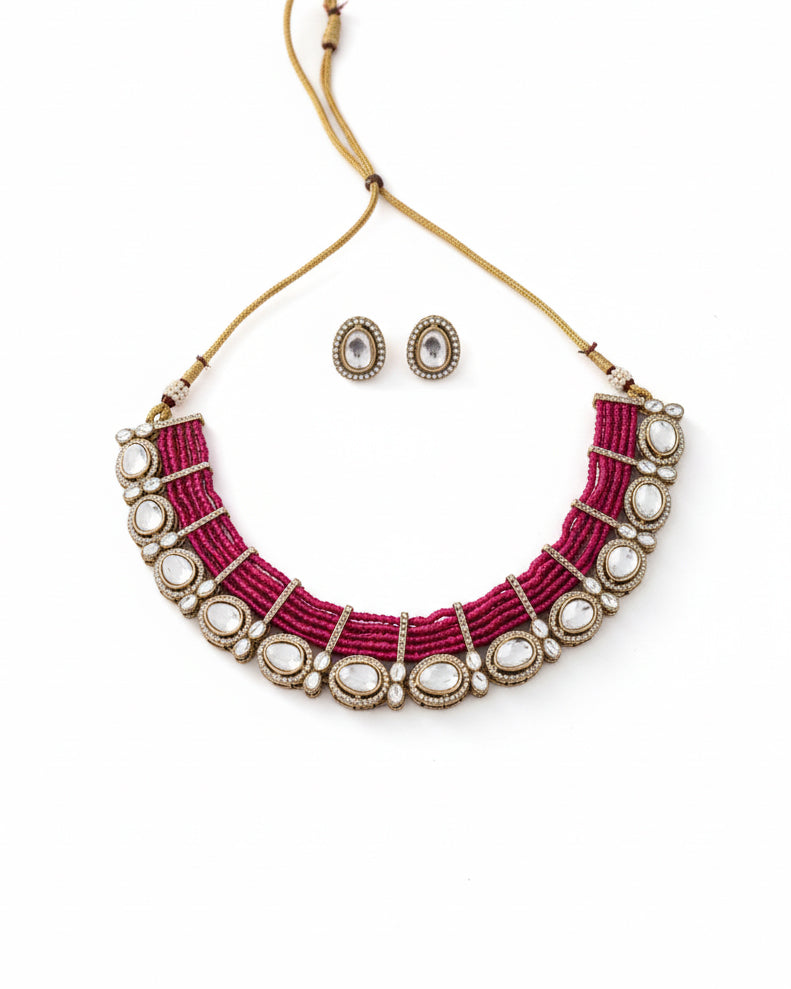 Pink Imara Zircone Polki Dupe Jewellery Set