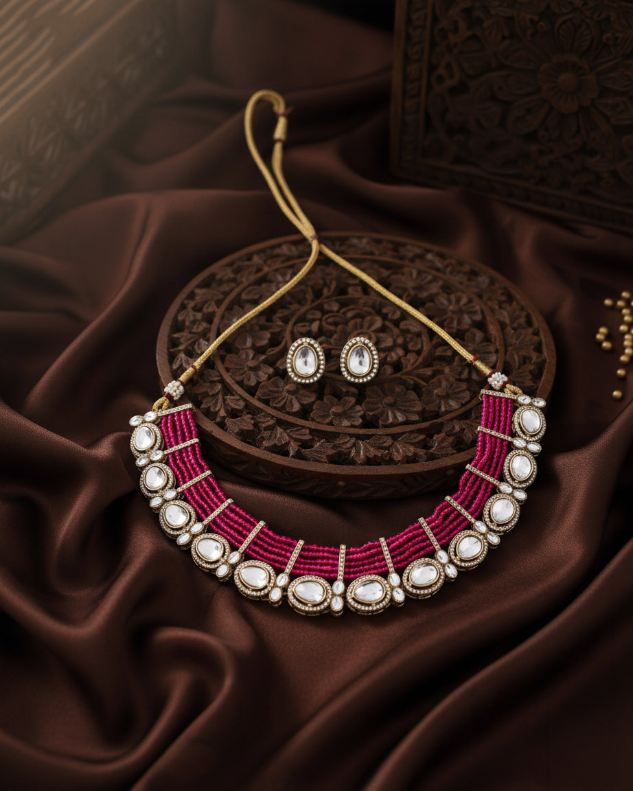 Pink Imara Zircone Polki Dupe Jewellery Set