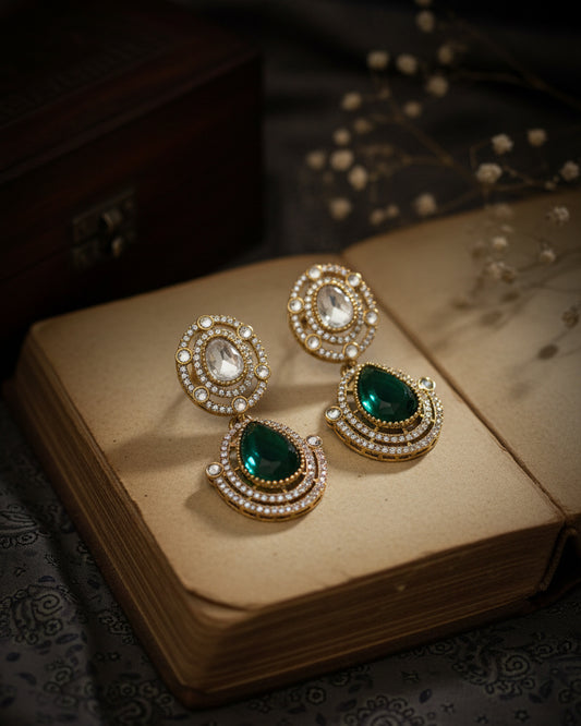 Green Nirav Earring - Zircone Polki Dupe