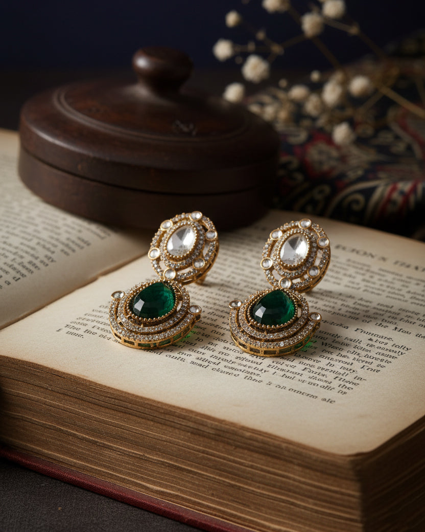 Green Nirav Earring - Zircone Polki Dupe