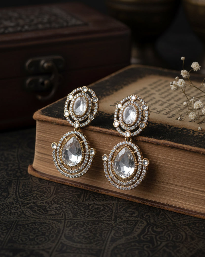 Silver Nirav Earring - Zircone Polki Dupe