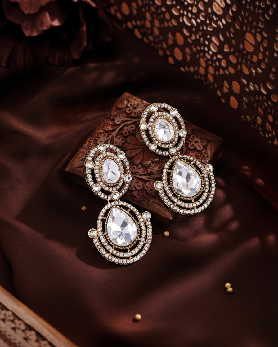 Silver Nirav Earring - Zircone Polki Dupe