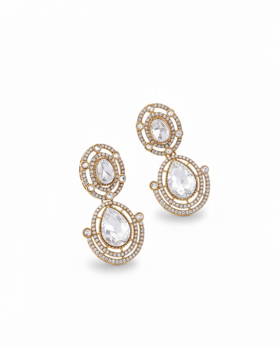 Silver Nirav Earring - Zircone Polki Dupe