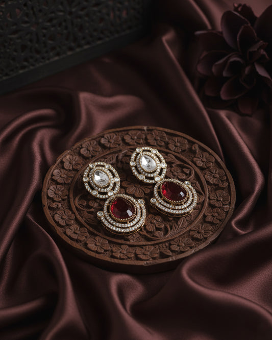 Red Nirav Earring - Zircone Polki Dupe