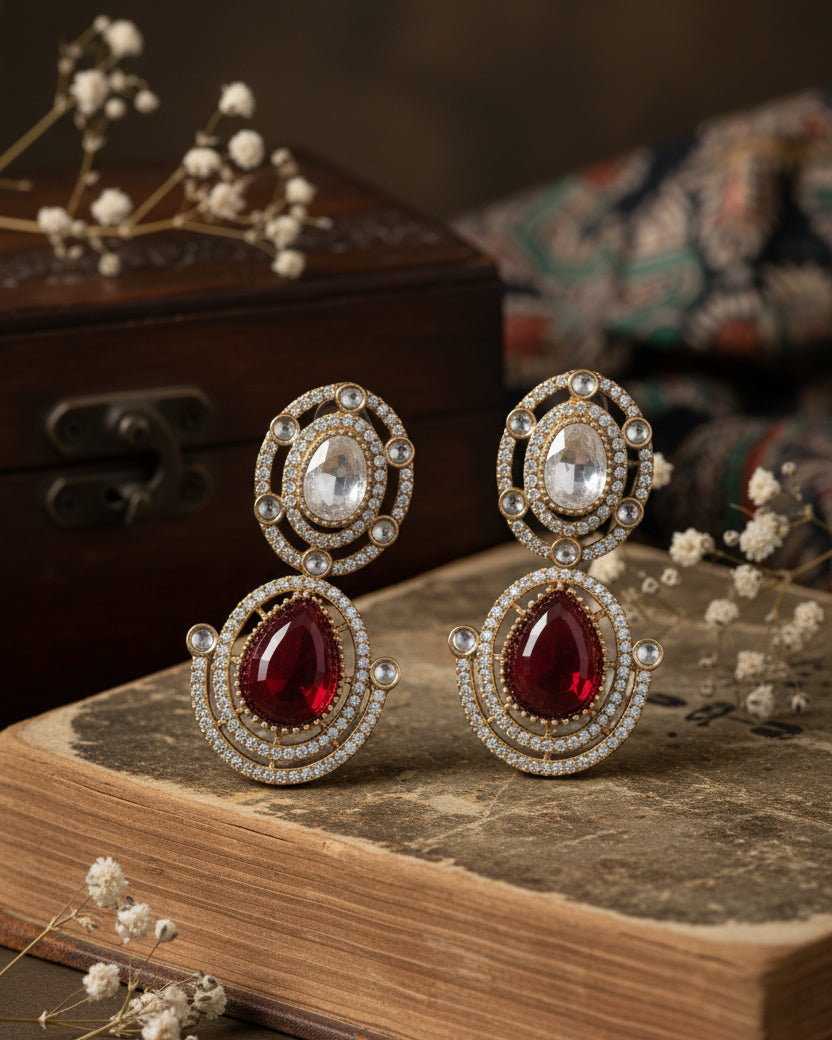Red Nirav Earring - Zircone Polki Dupe