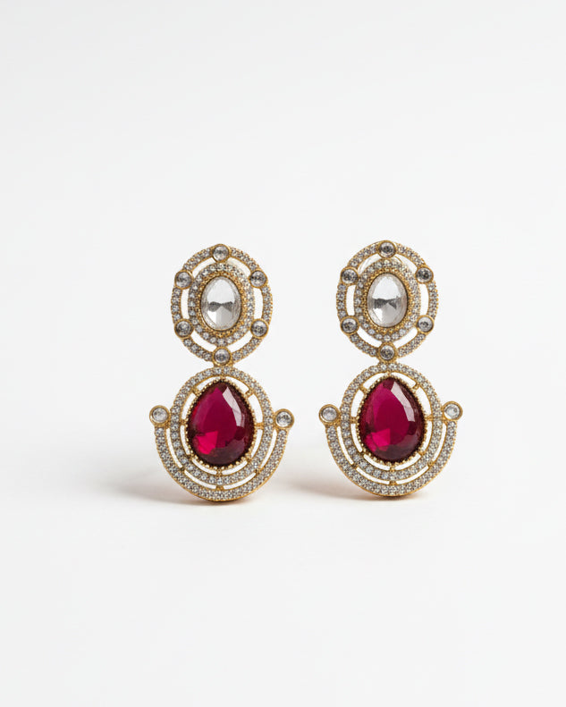 Red Nirav Earring - Zircone Polki Dupe