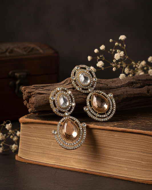 Gold Nirav Earring - Zircone Polki Dupe