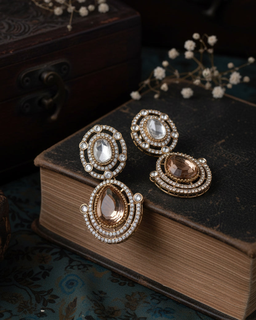 Gold Nirav Earring - Zircone Polki Dupe
