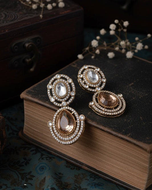 Gold Nirav Earring - Zircone Polki Dupe