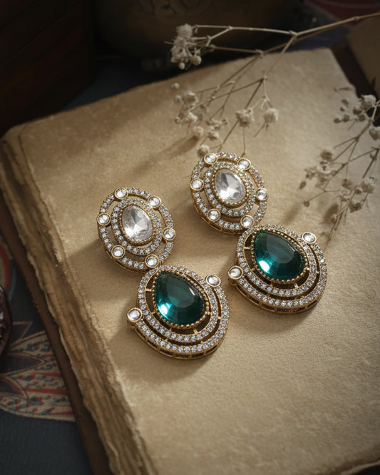 Teal Green Nirav Earring - Zircone Polki Dupe