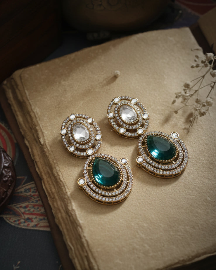 Teal Green Nirav Earring - Zircone Polki Dupe