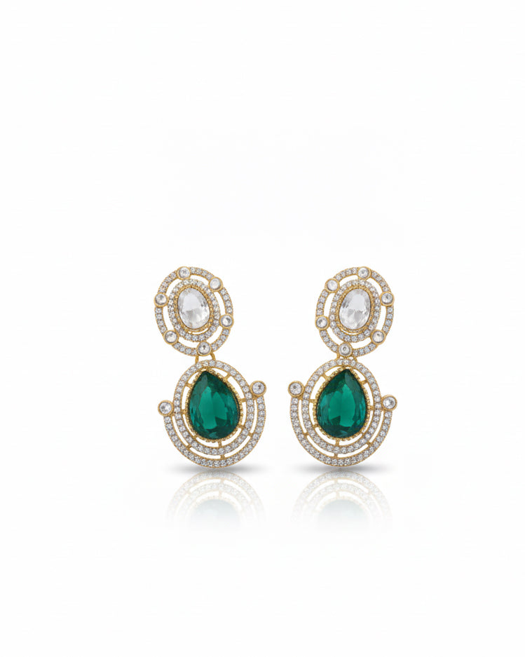 Teal Green Nirav Earring - Zircone Polki Dupe