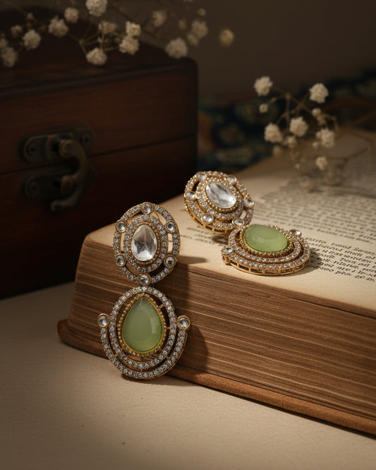 Olive Nirav Earring - Zircone Polki Dupe