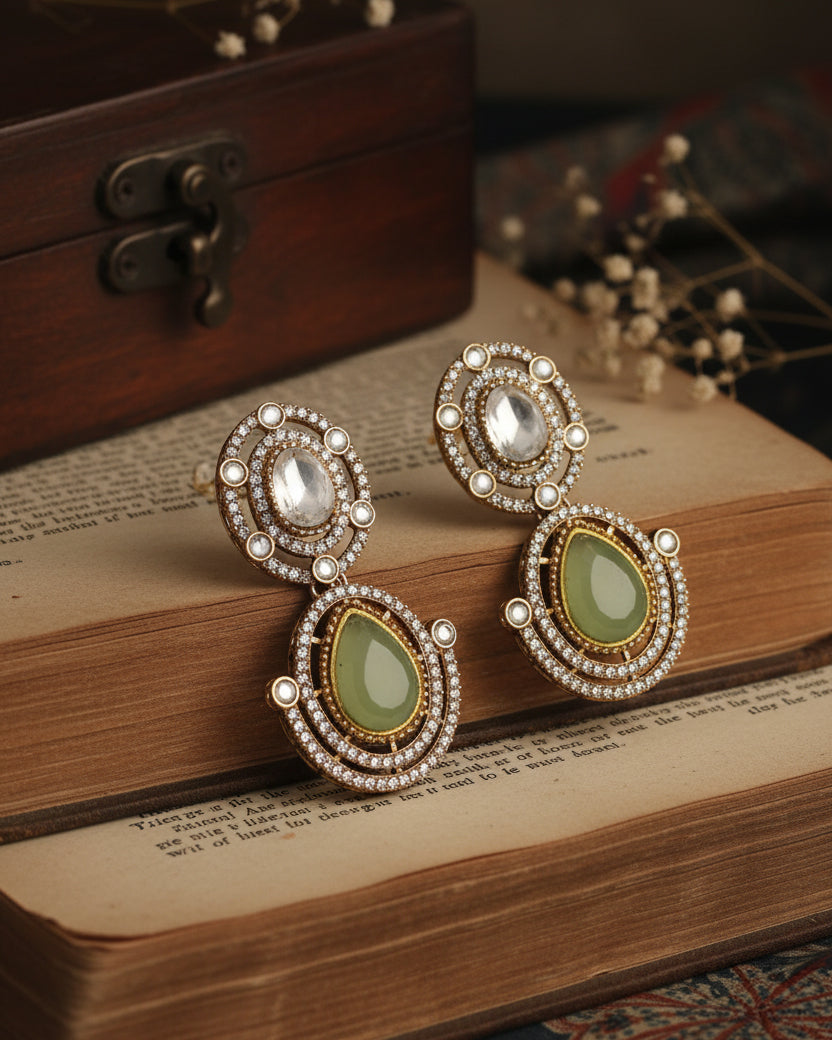 Olive Nirav Earring - Zircone Polki Dupe