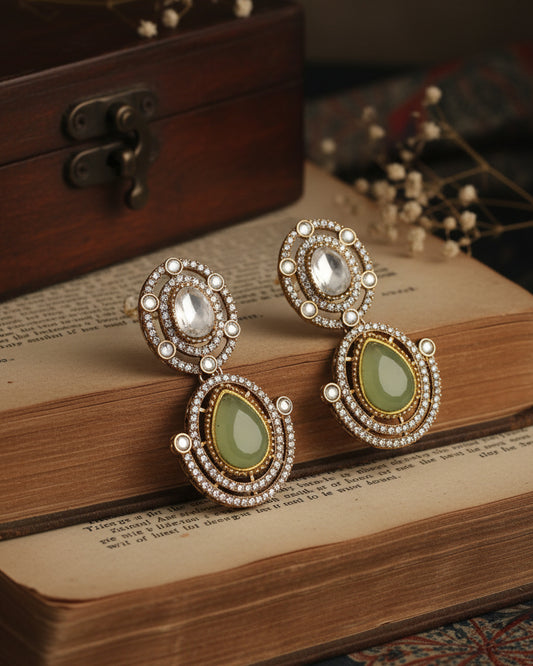 Olive Nirav Earring - Zircone Polki Dupe