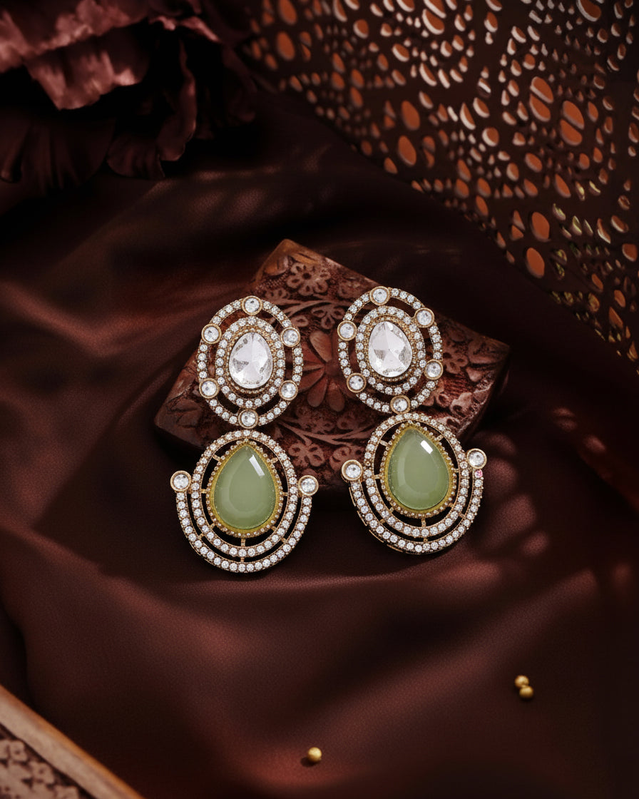 Olive Nirav Earring - Zircone Polki Dupe