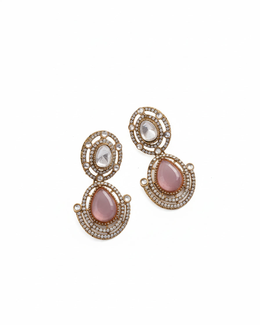 Blush Nirav Earring - Zircone Polki Dupe