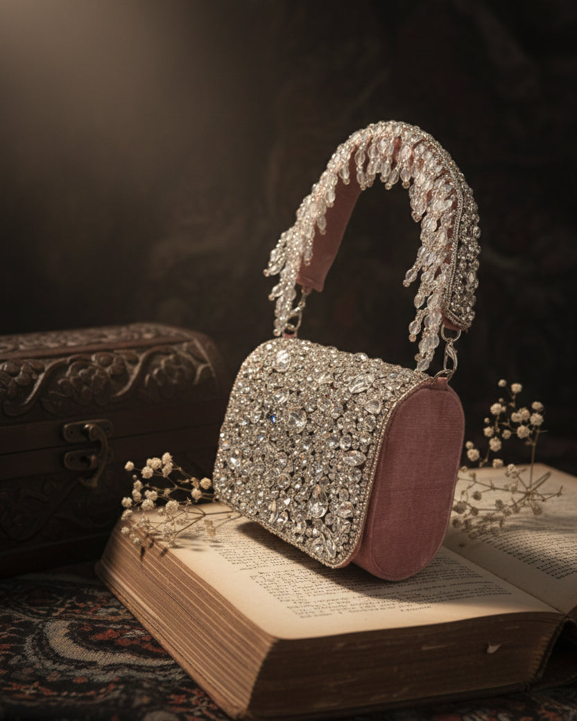 Blush Samuel Rhinestone Flap Clutch
