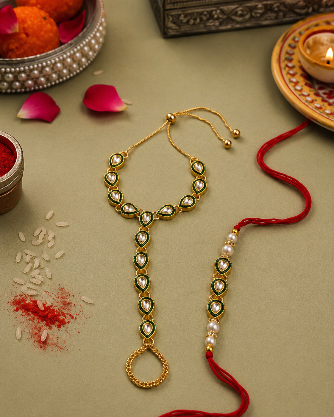 Astera Rakhi and Hathphool with Tilak Set and Card