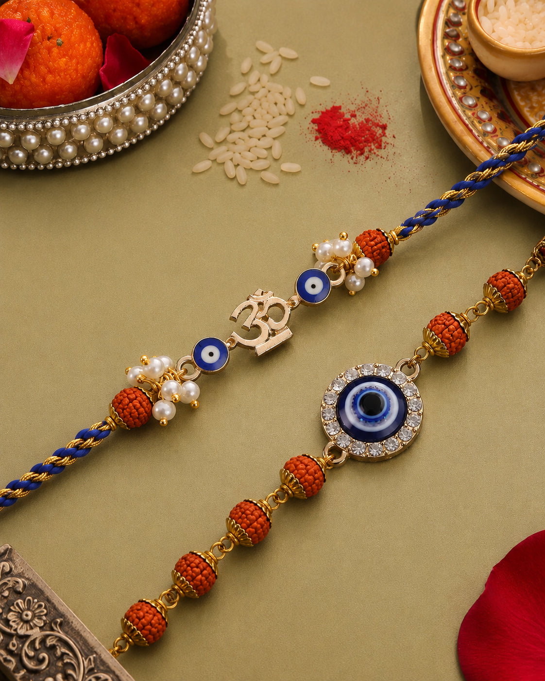 Shubh Sutra Rakhi and Bracelet with Card | Tilak Set Included