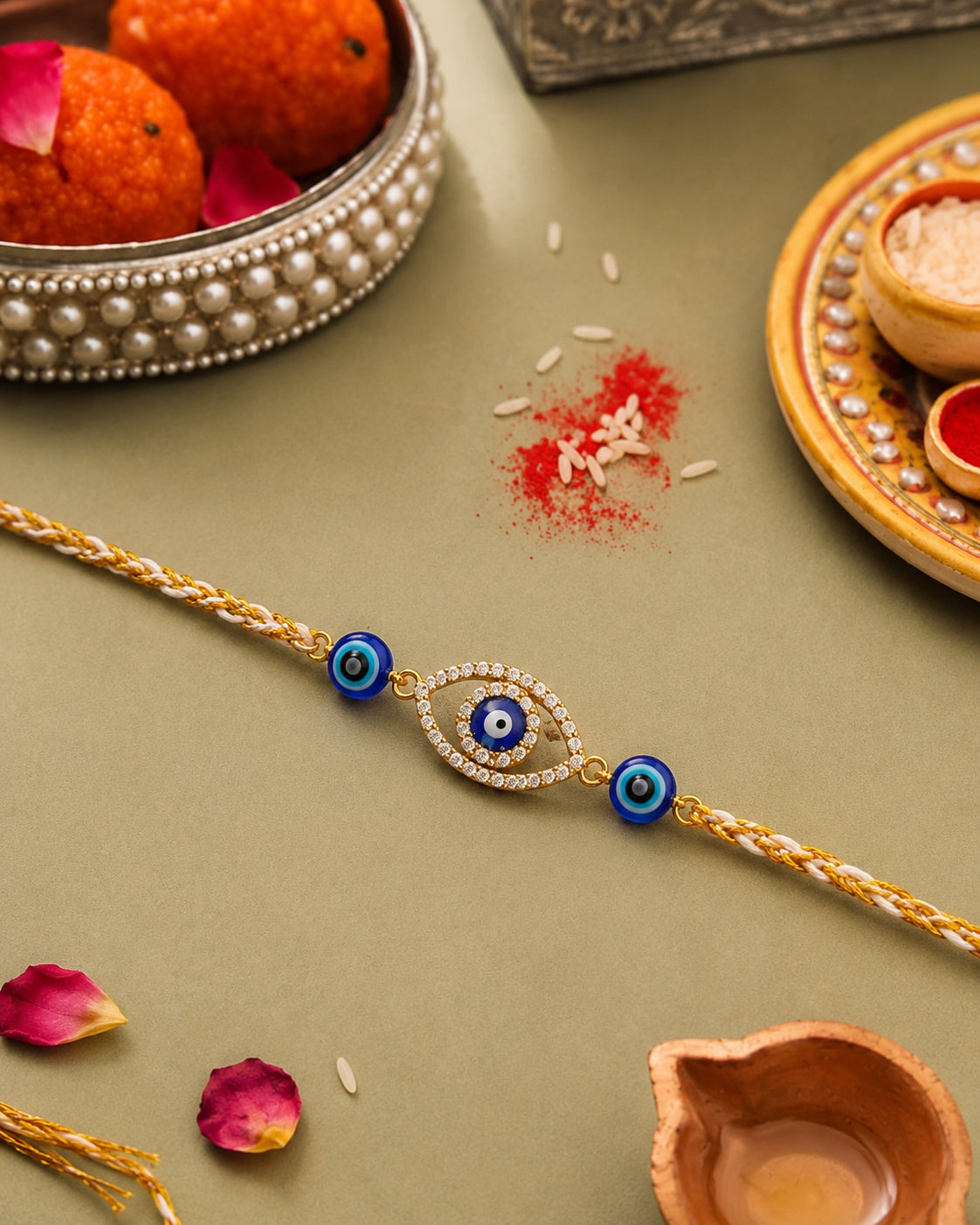 Abhay Sutra Evil Eye Rakhi for Brother | Tilak Set Included