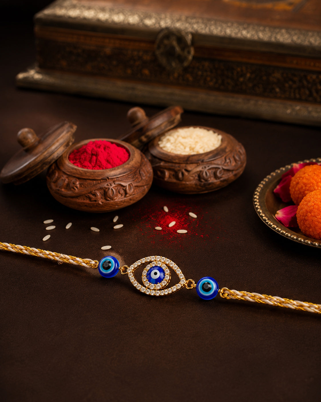 Abhay Sutra Evil Eye Rakhi for Brother | Tilak Set Included