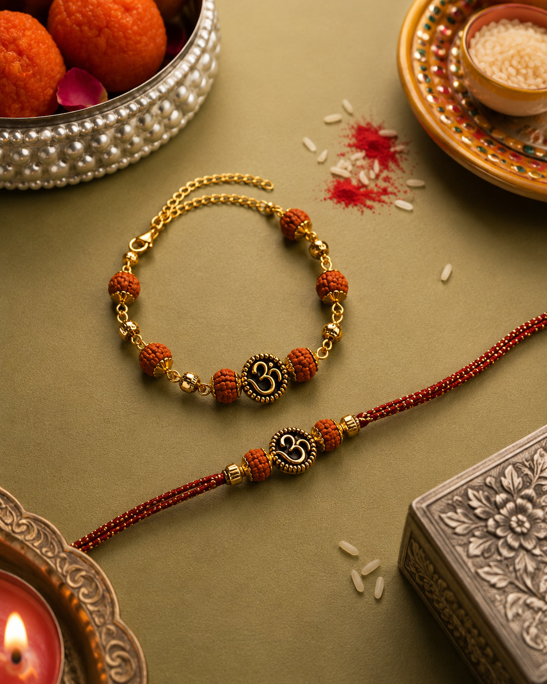 Saanviah Rakhi & Bracelet Set | Tilak Set Included