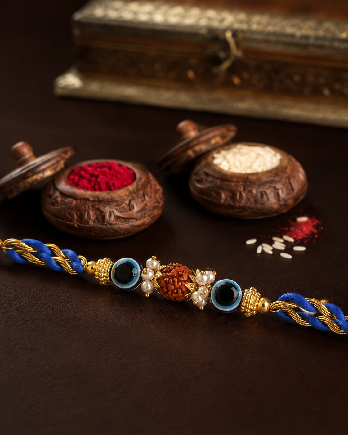 Raksha Rudraksh Rakhi with Card | Tilak Set Included