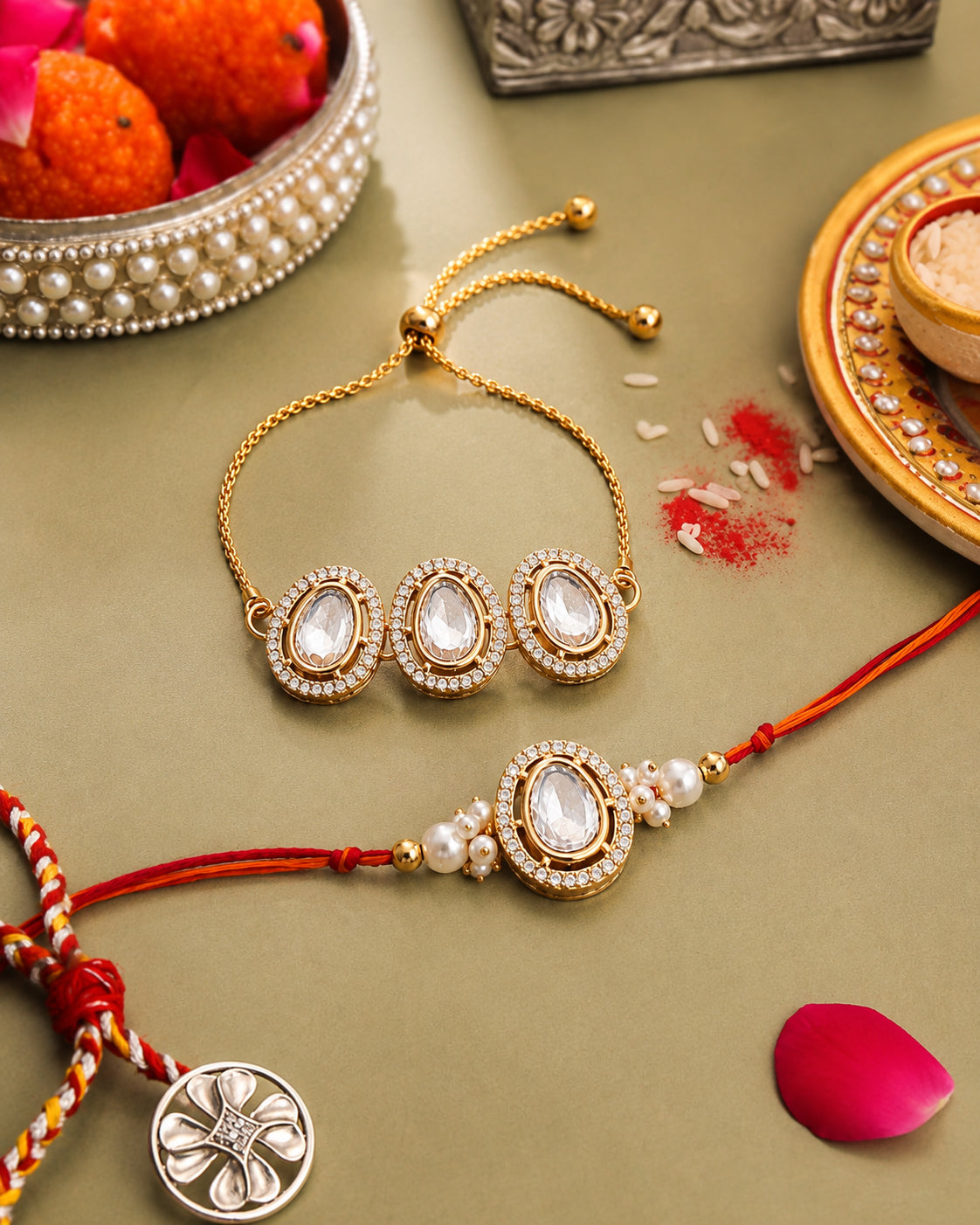 SnehDor Rakhi & Bracelet Set | Tilak Set Included