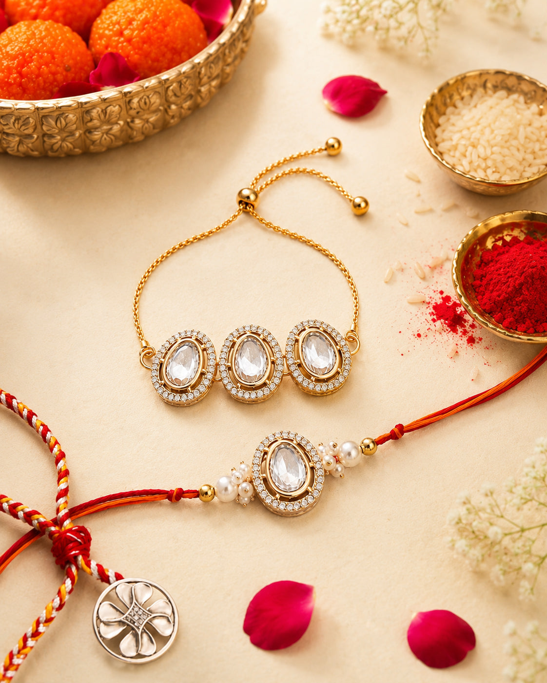 SnehDor Rakhi & Bracelet Set | Tilak Set Included