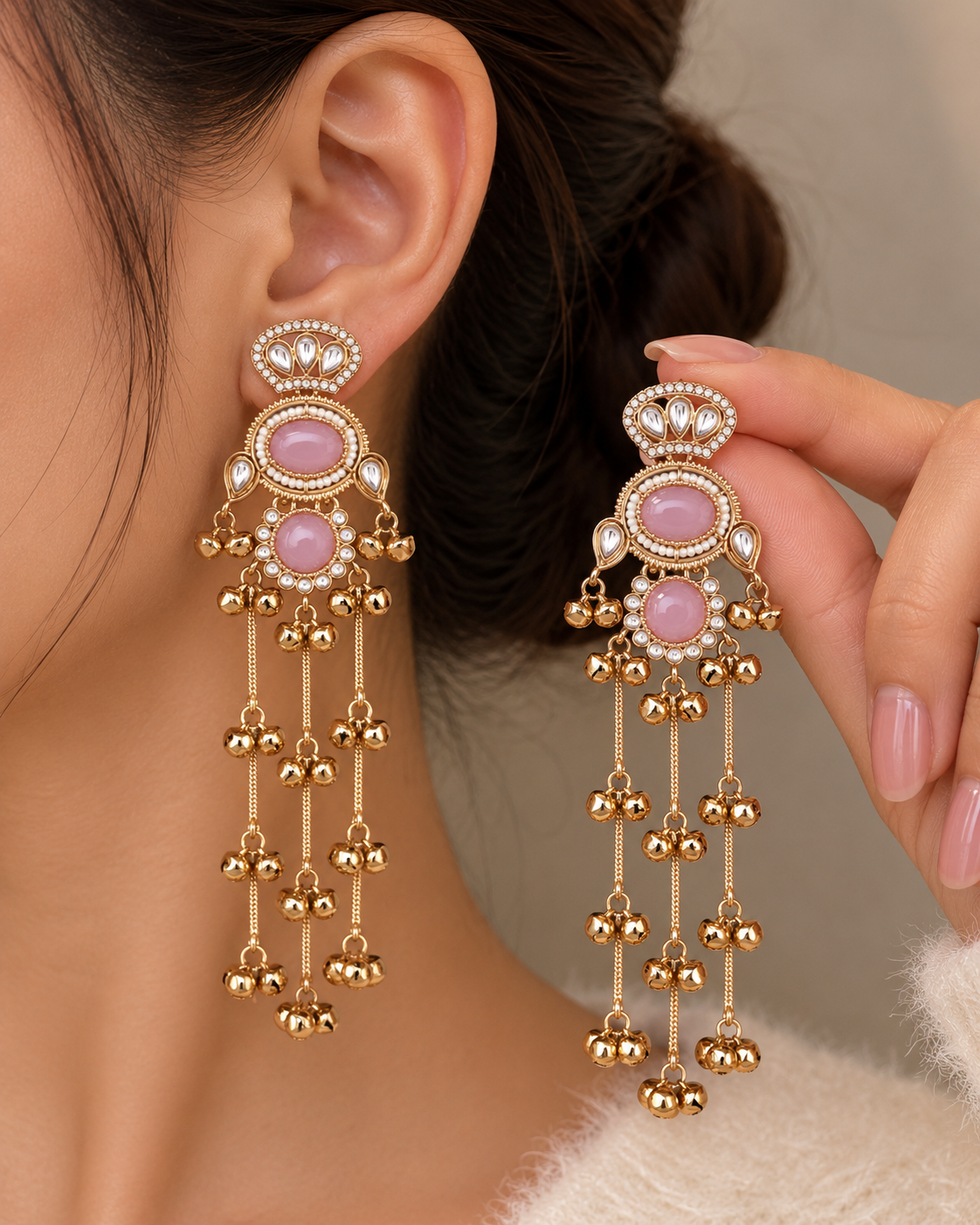Blush Goura Premium Kashmiri Look Earring