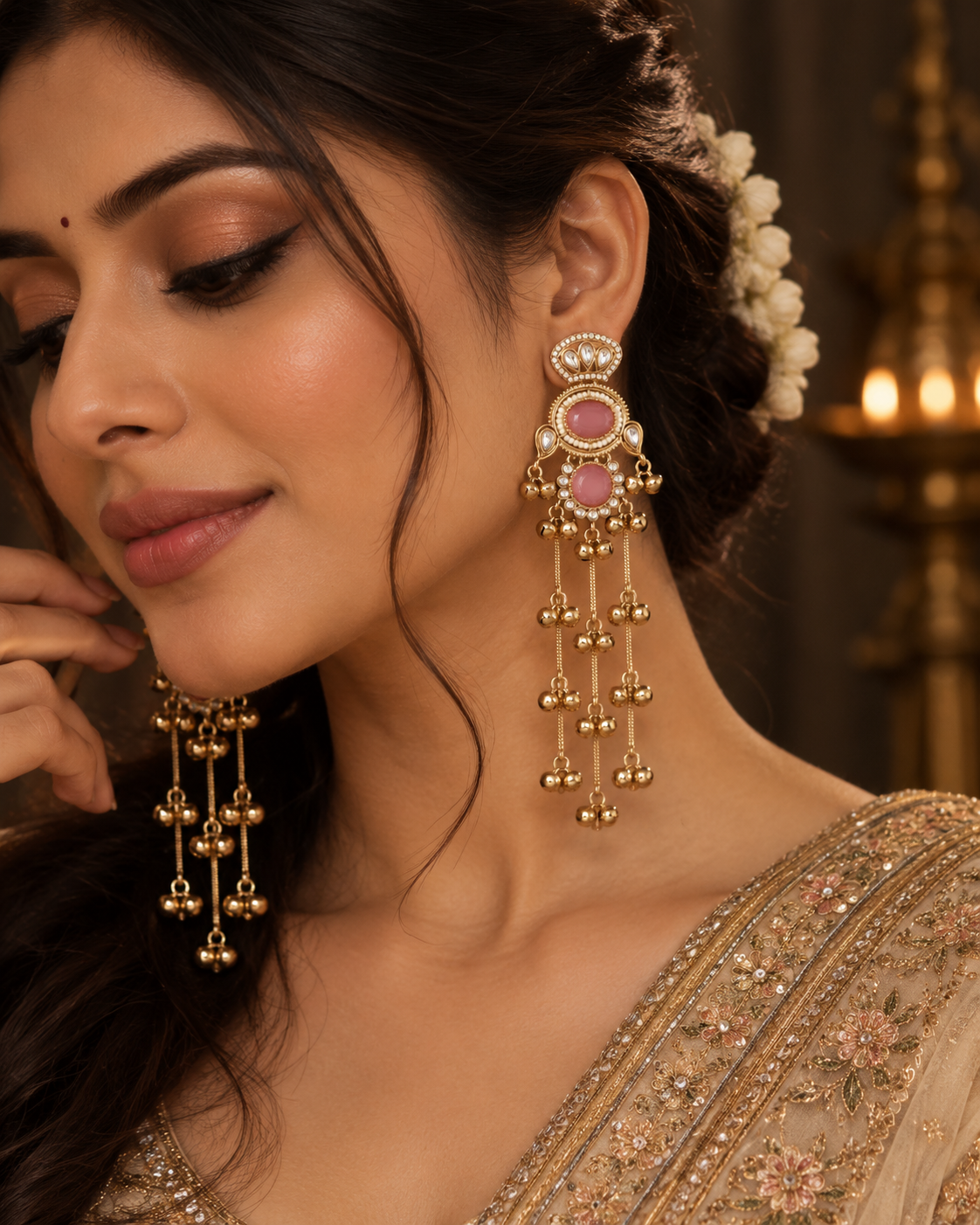 Blush Goura Premium Kashmiri Look Earring
