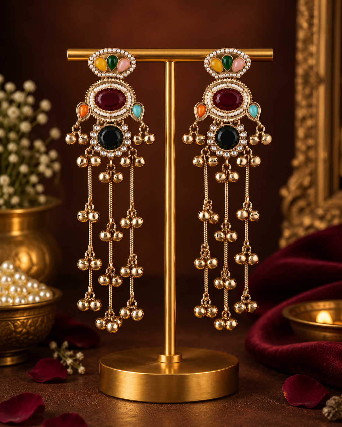 Multi Goura Premium Kashmiri Look Earring