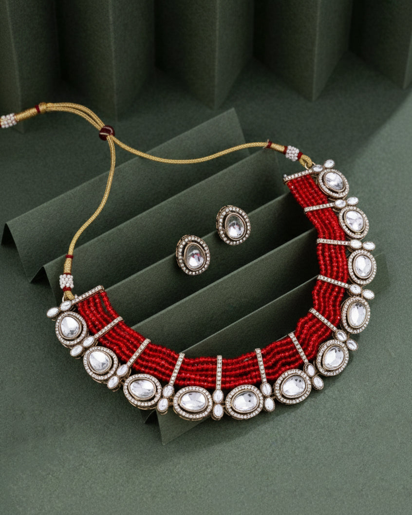 Red Imara Zircone Polki Dupe Jewellery Set
