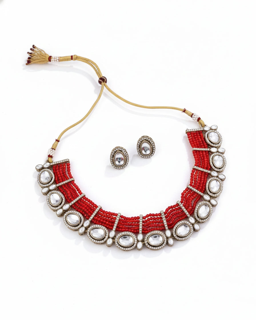 Red Imara Zircone Polki Dupe Jewellery Set