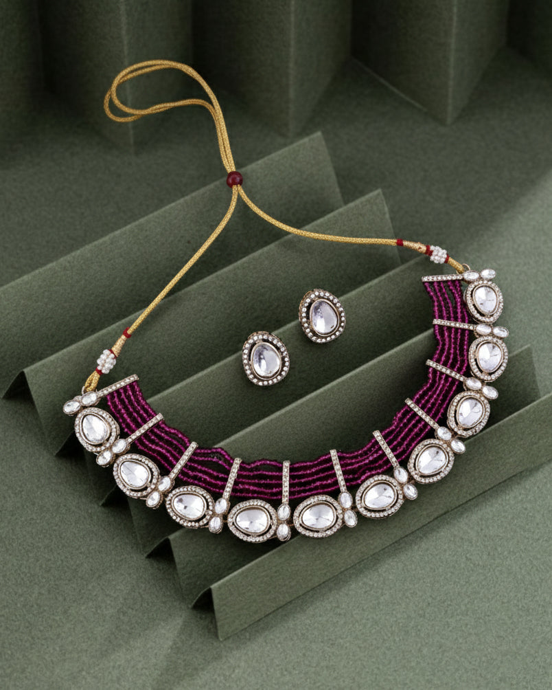 Purple Imara Zircone Polki Dupe Jewellery Set