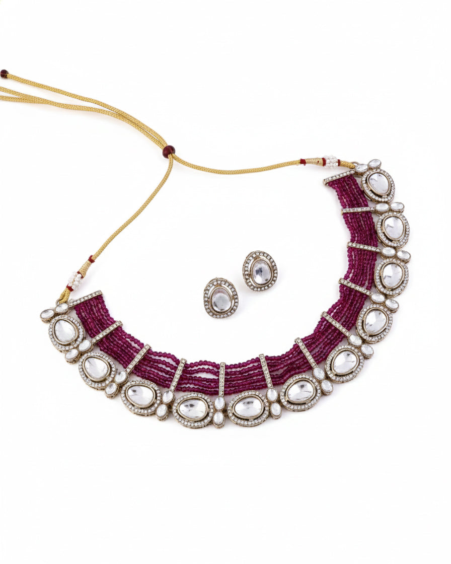Purple Imara Zircone Polki Dupe Jewellery Set