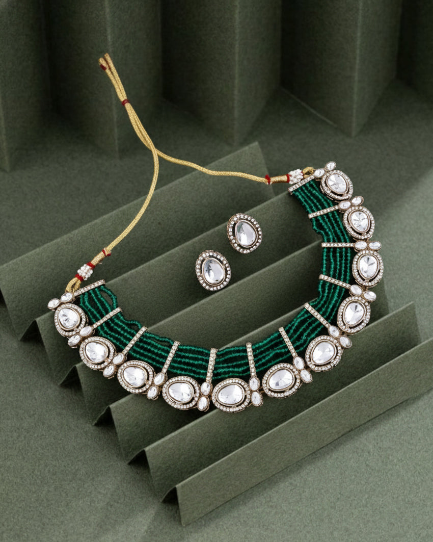 Green Imara Zircone Polki Dupe Jewellery Set